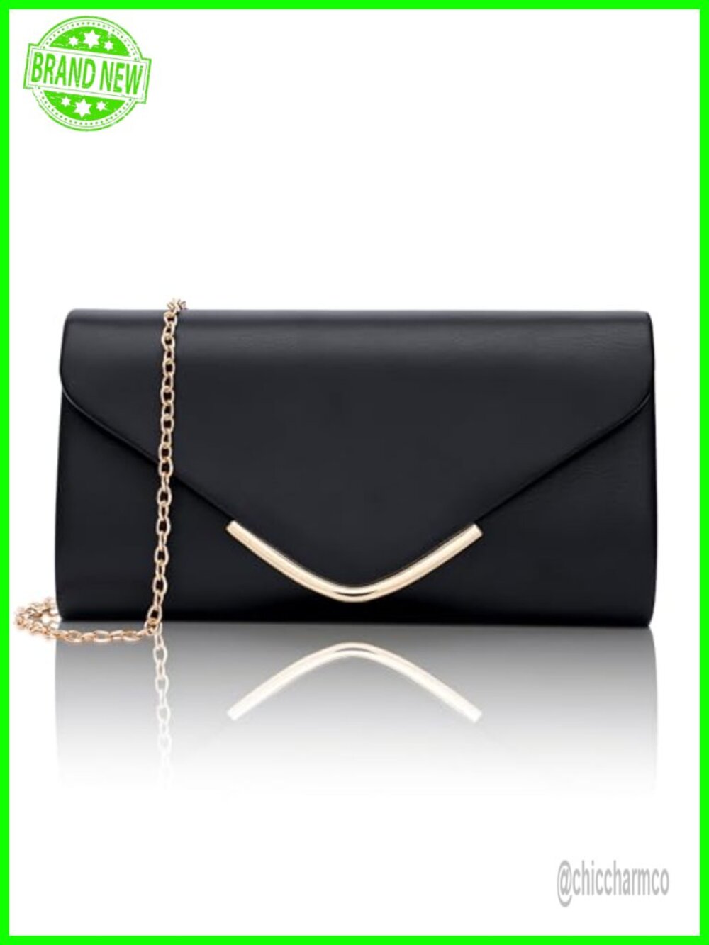 Vegan Leather Envelope Clutch Purse with Detachable Chain Strap Evening Bag